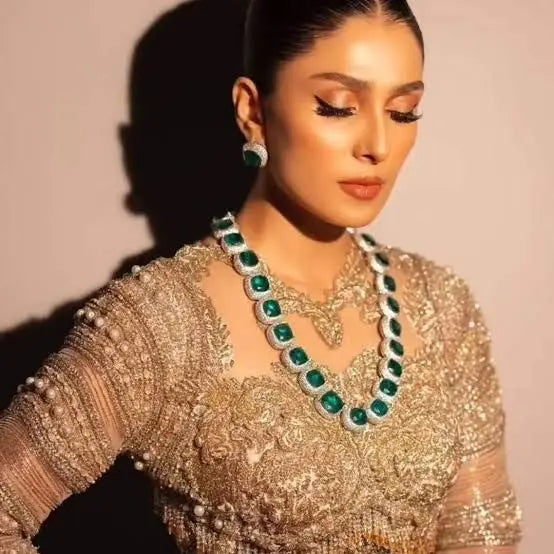 High quality Ayeza Khan Doublet Stones Mala with Tops -1947-Siver Nayab Jewellery