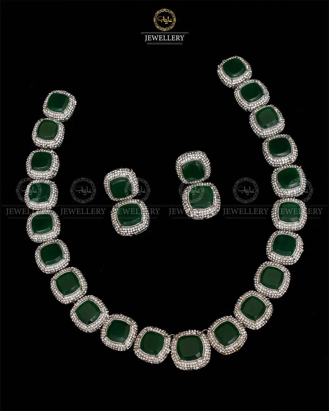 High quality Ayeza Khan Doublet Stones Mala with Tops -1947-Siver Nayab Jewellery