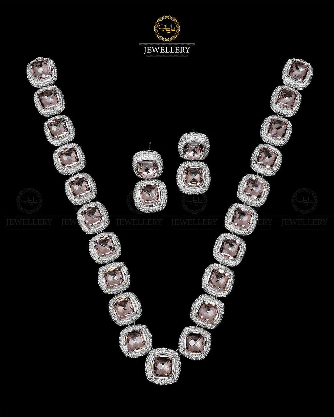 High quality Ayeza Khan Doublet Stones Mala with Tops -1947-Siver Nayab Jewellery