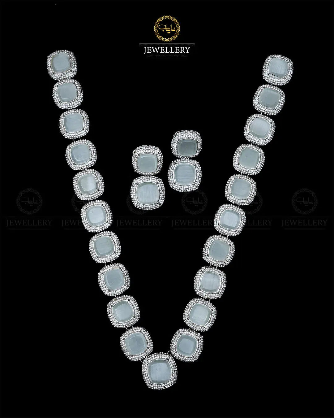 High quality Ayeza Khan Doublet Stones Mala with Tops -1947-Siver Nayab Jewellery