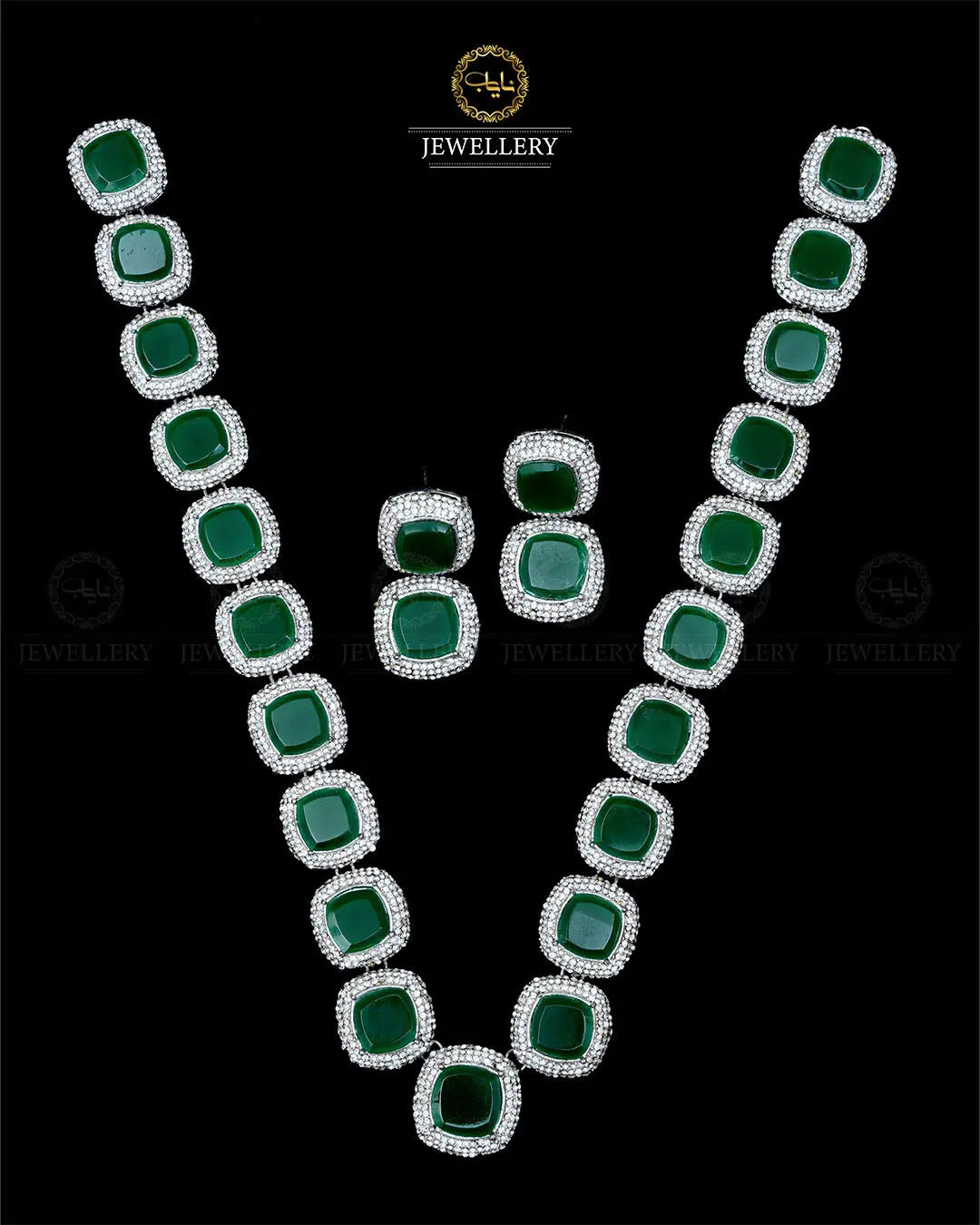 High quality Ayeza Khan Doublet Stones Mala with Tops -1947-Siver Nayab Jewellery