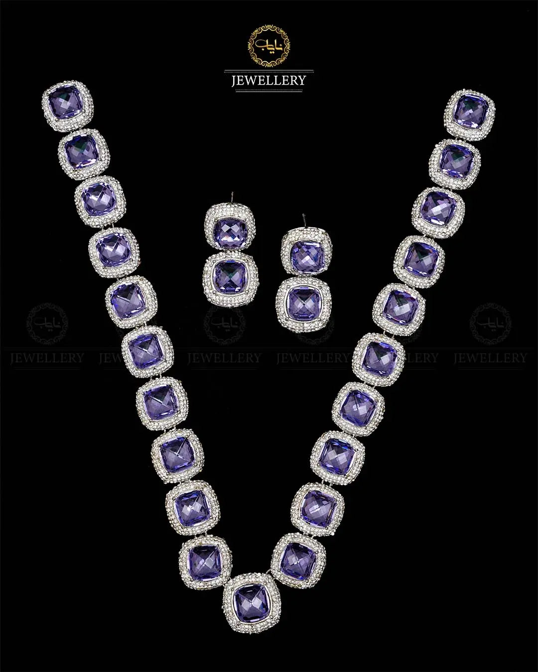 High quality Ayeza Khan Doublet Stones Mala with Tops -1947-Siver Nayab Jewellery