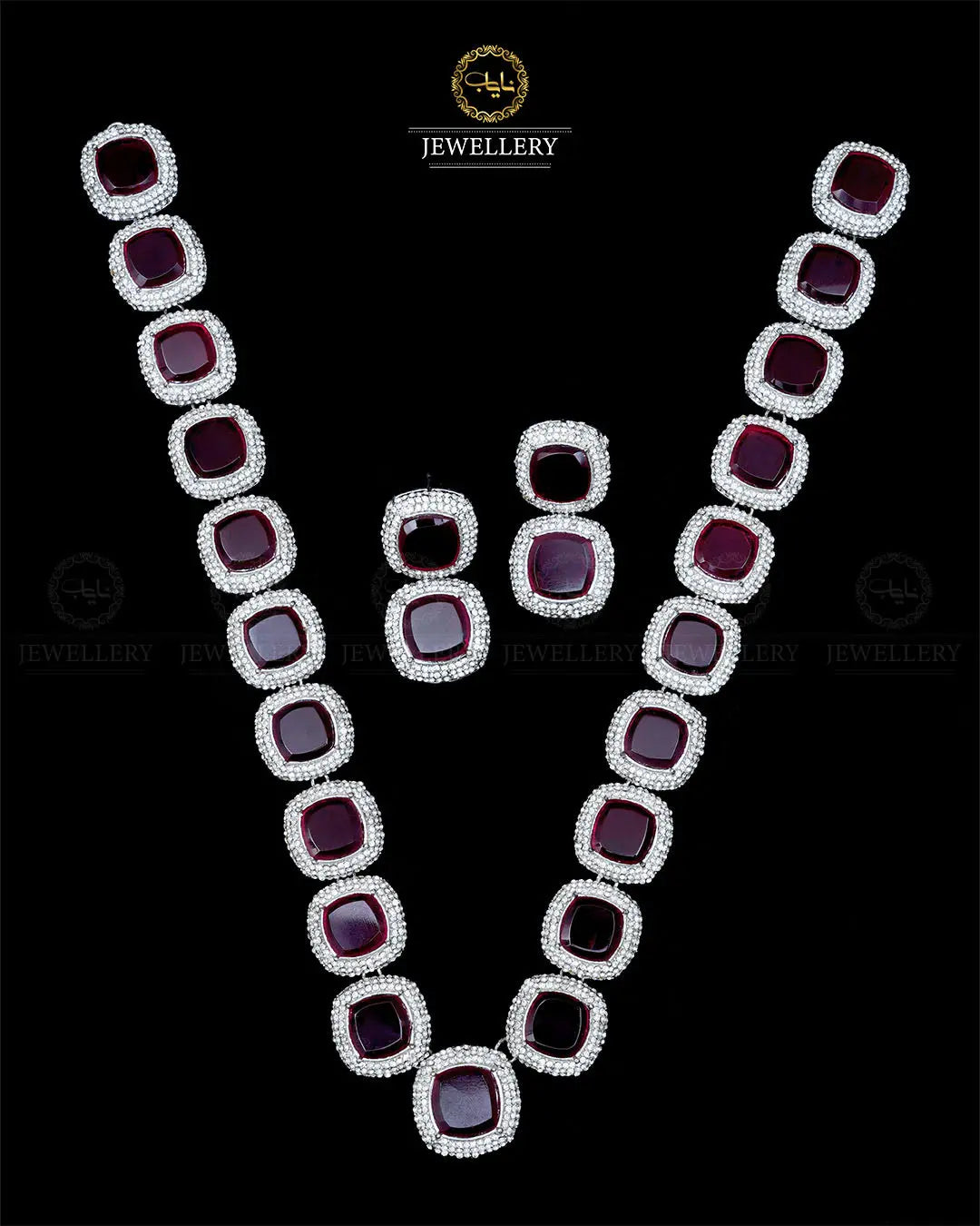High quality Ayeza Khan Doublet Stones Mala with Tops -1947-Siver Nayab Jewellery