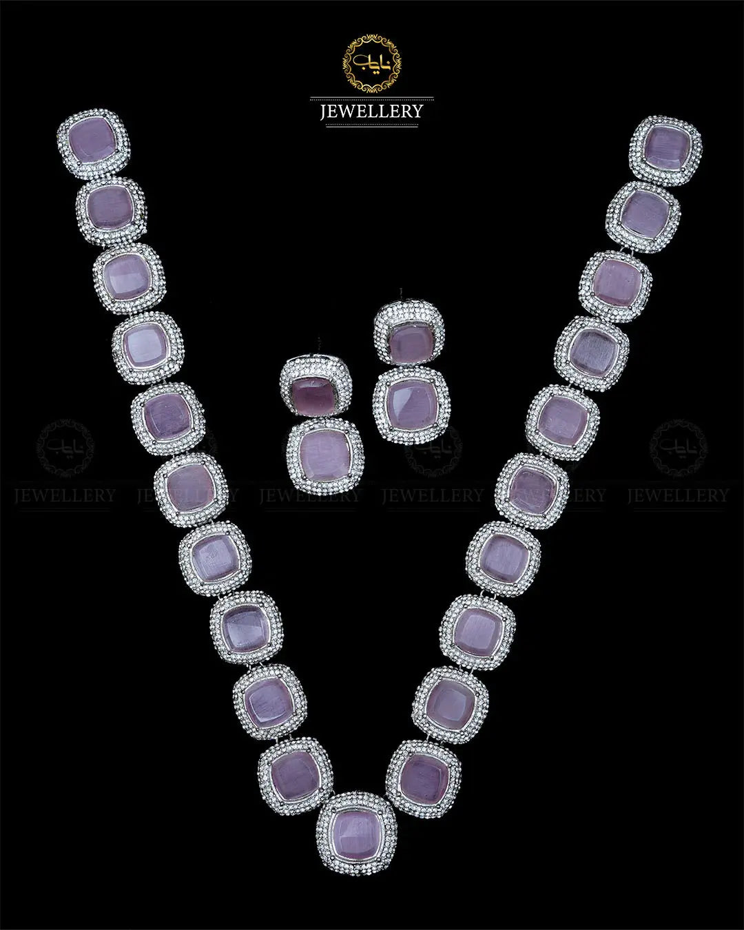 High quality Ayeza Khan Doublet Stones Mala with Tops -1947-Siver Nayab Jewellery