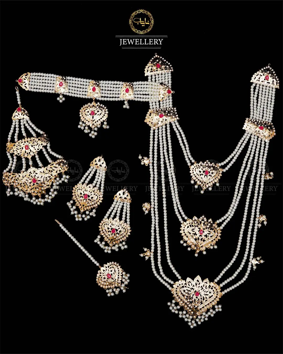 Hyedrabadi 6 pcs Bridal set with jhomer & Tika -1984 Nayab Jewellery