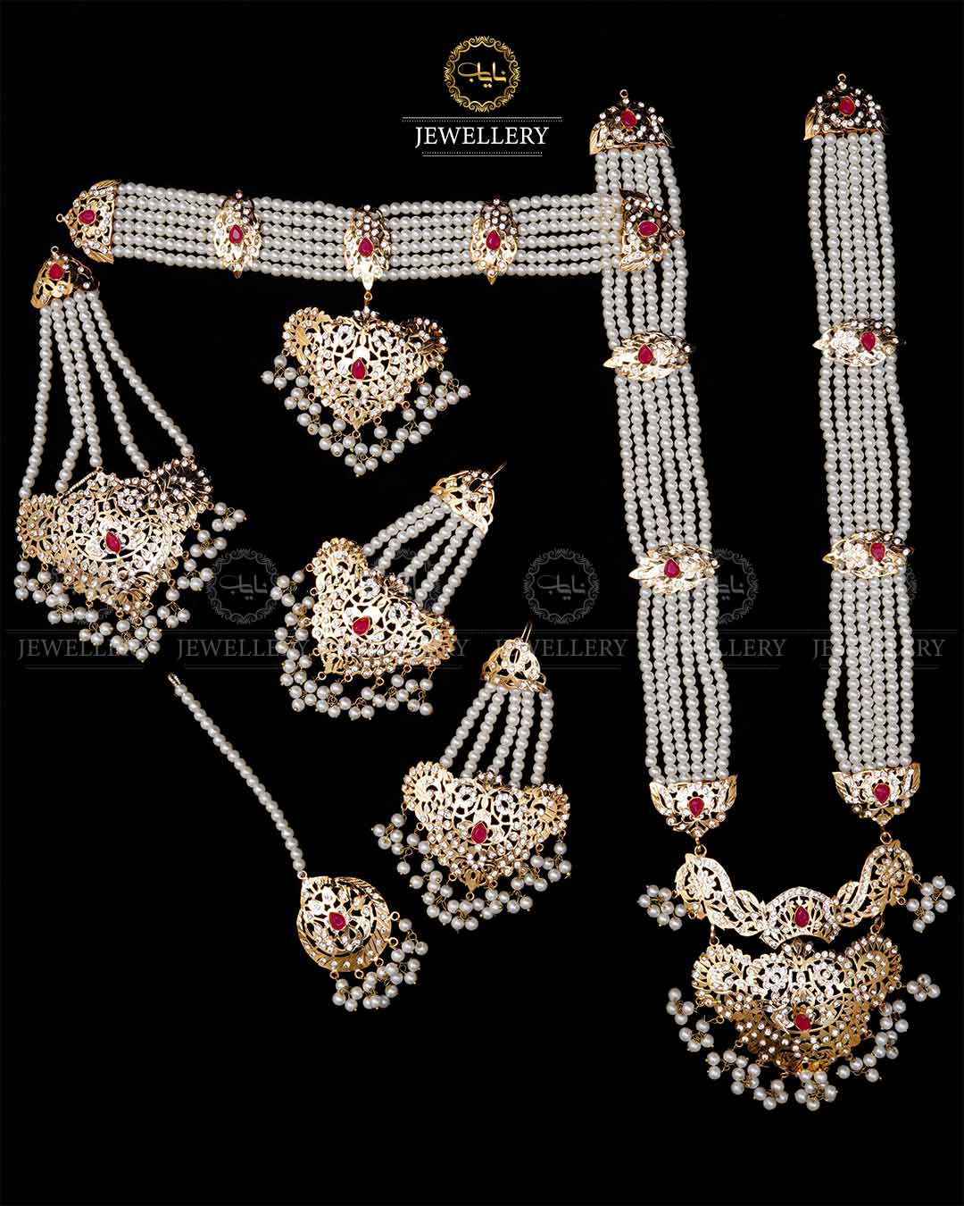 Hyedrabadi 6 pcs Bridal set with jhomer & Tika -1985 Nayab Jewellery