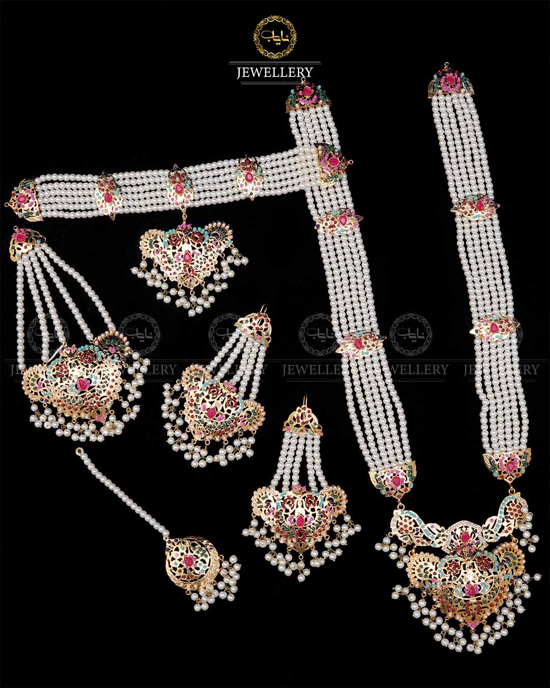 Hyedrabadi 6 pcs Bridal set with jhomer & Tika -1985 Nayab Jewellery