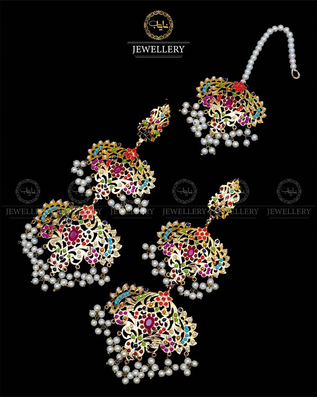 Hyedrabadi Long Earrings with Tika -1969 Nayab Jewellery