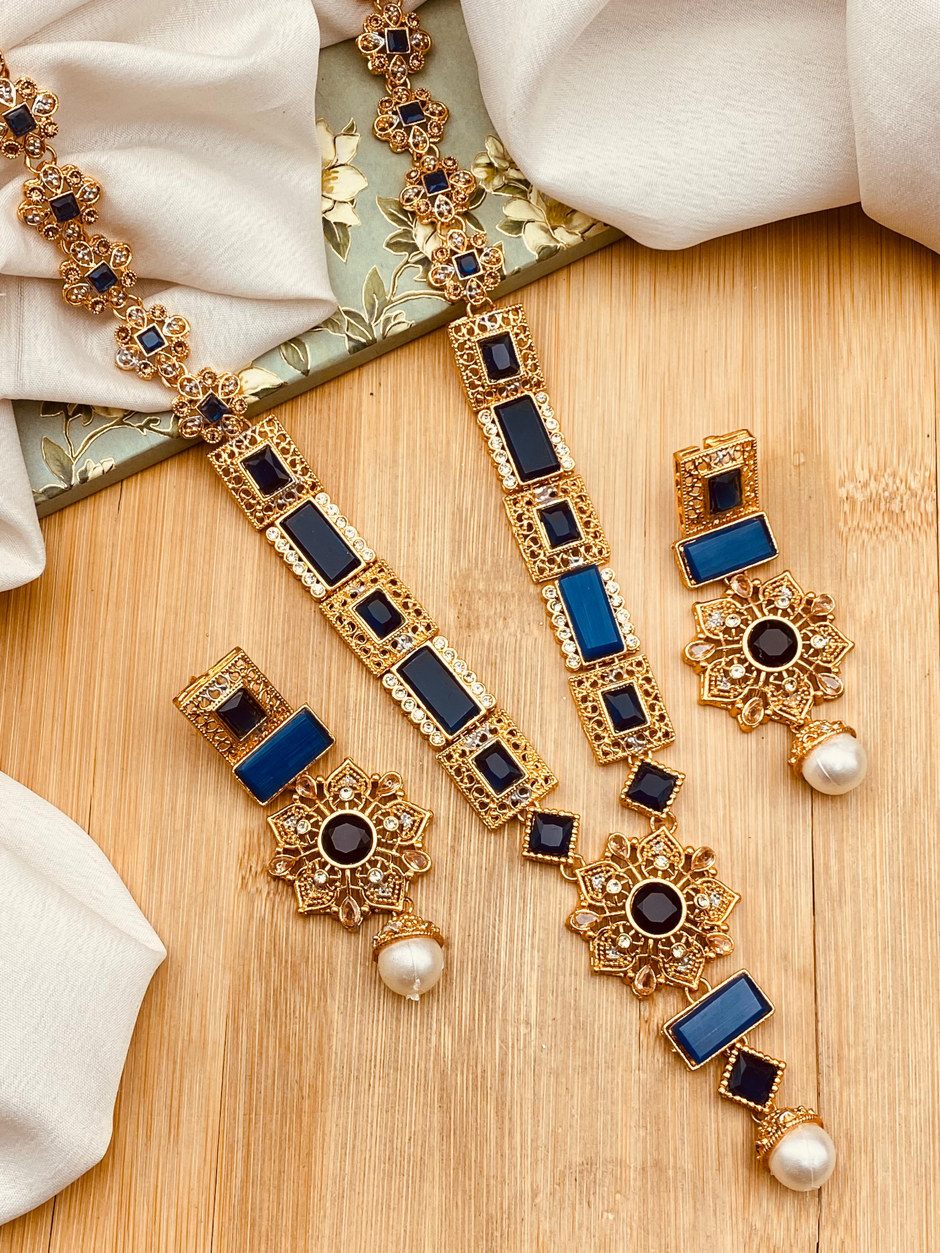 Gold Star Fancy Mala Set with Earring NJ-1557