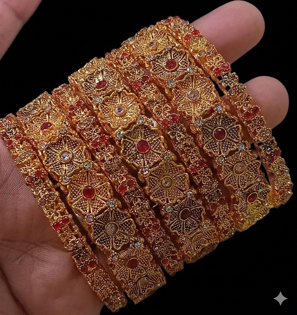 Gold Look Premium Quality Casting 7 pcs Bangles set NJ - 1712