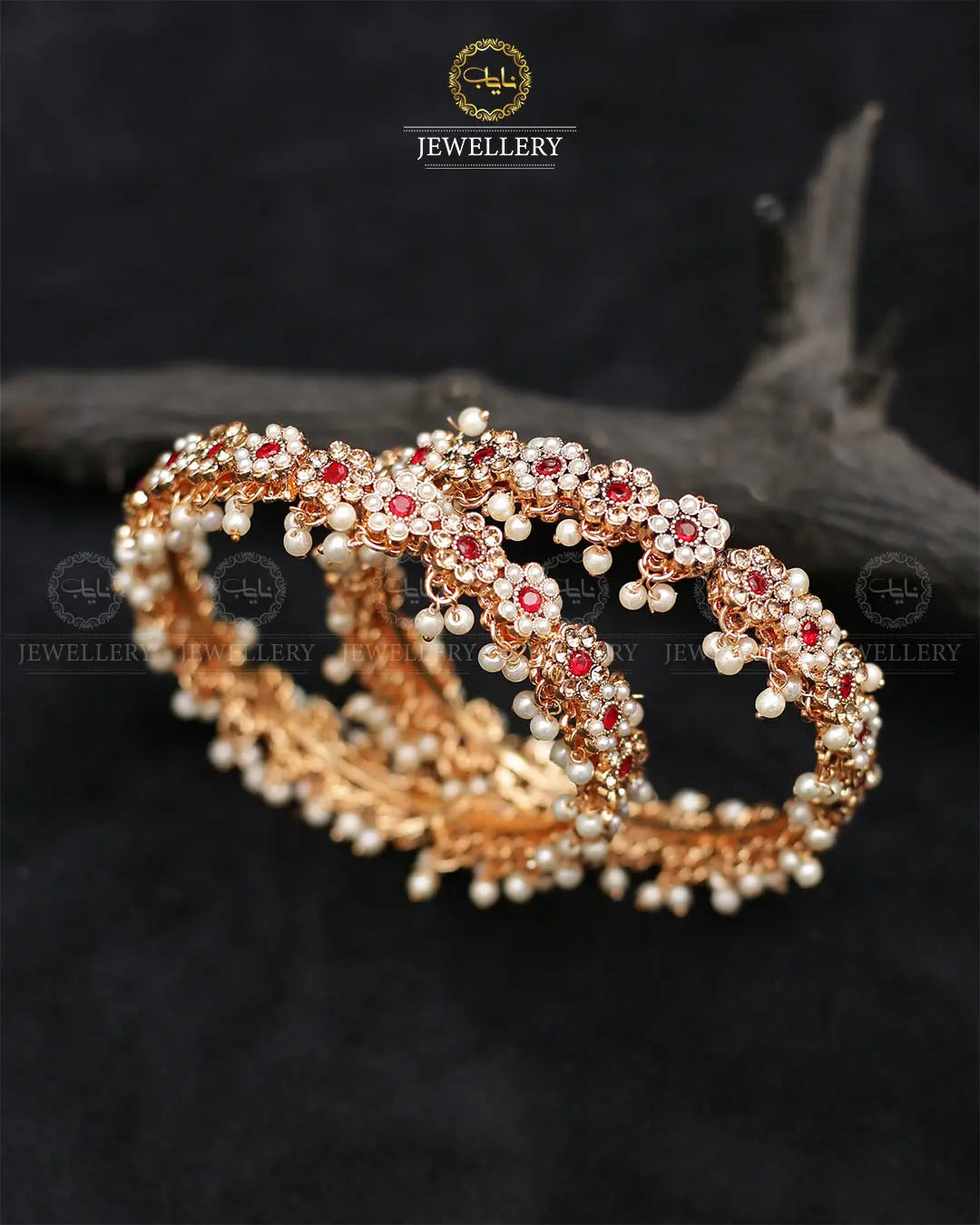 Janan Pearl Bangles (pair)-2365-Golden Marron Nayab Jewellery