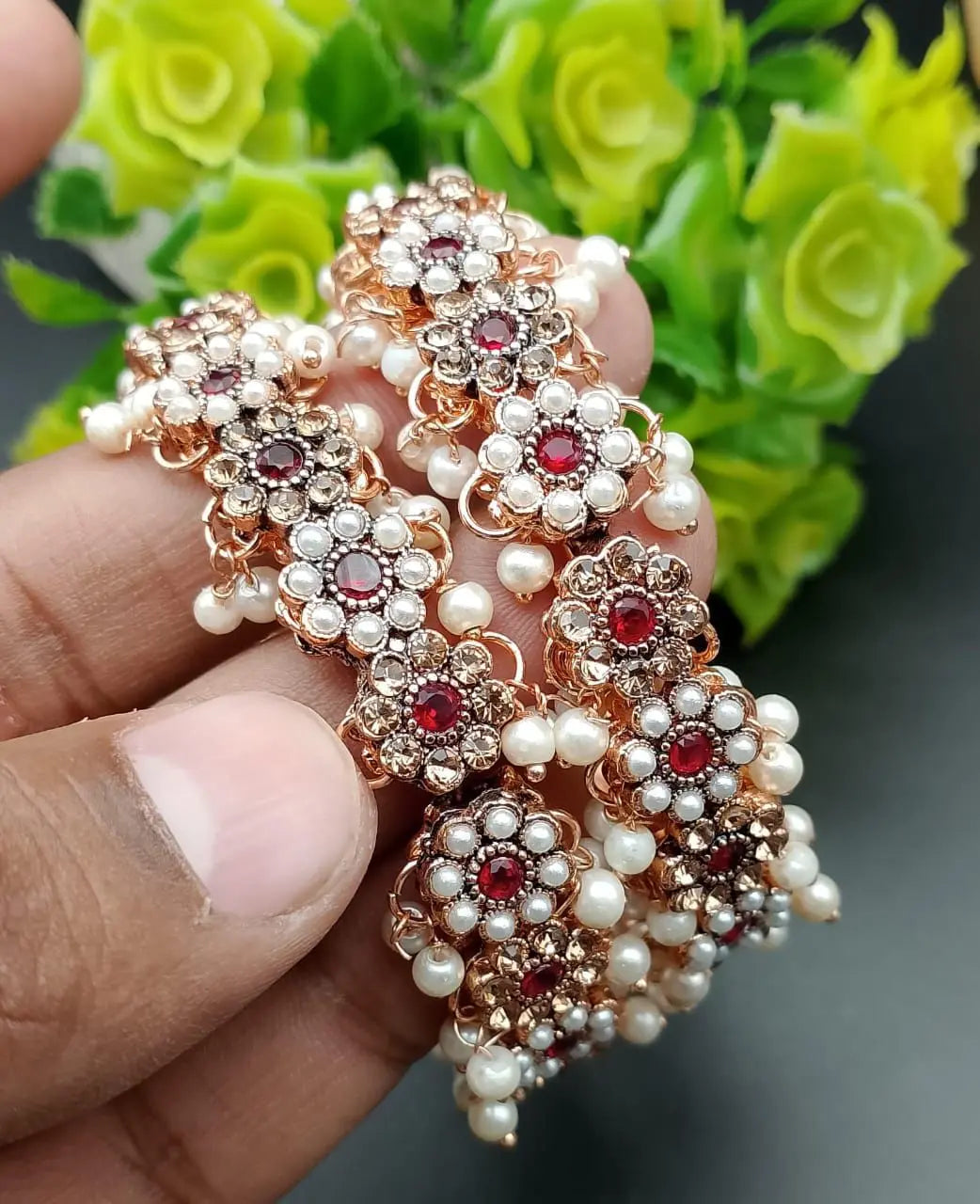 Janan Pearl Bangles (pair)-2365-Golden Marron Nayab Jewellery