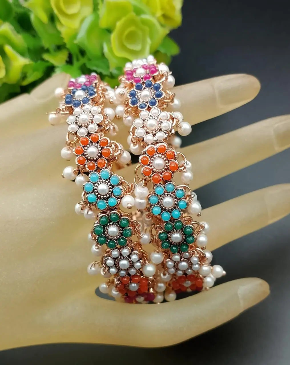 Janan Pearl Bangles (pair)-2365-Golden Marron Nayab Jewellery