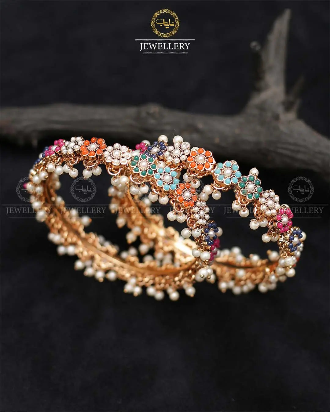 Janan Pearl Bangles (pair)-2365-Multi Nayab Jewellery