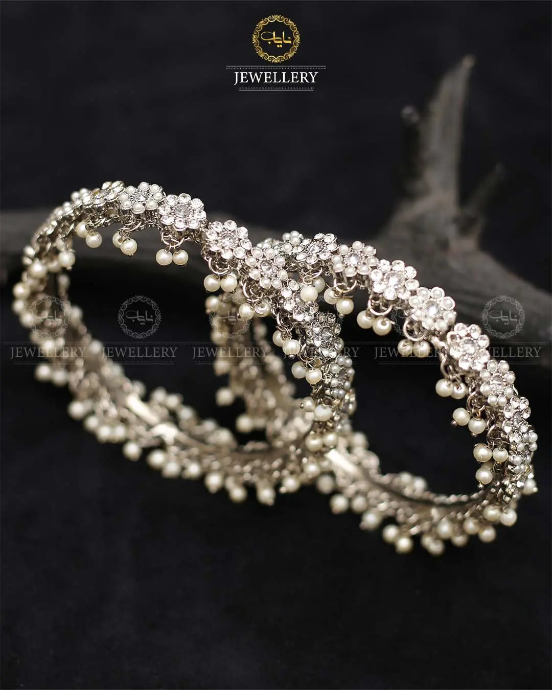 Janan Pearl Bangles (pair)-2365-Silver Nayab Jewellery