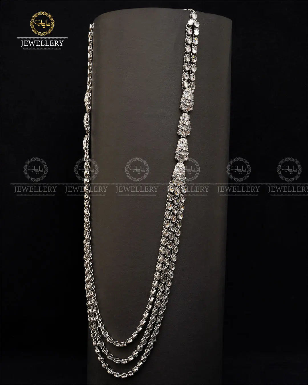 Kundan 3 layers Long Mala without earrings -2035-Golden