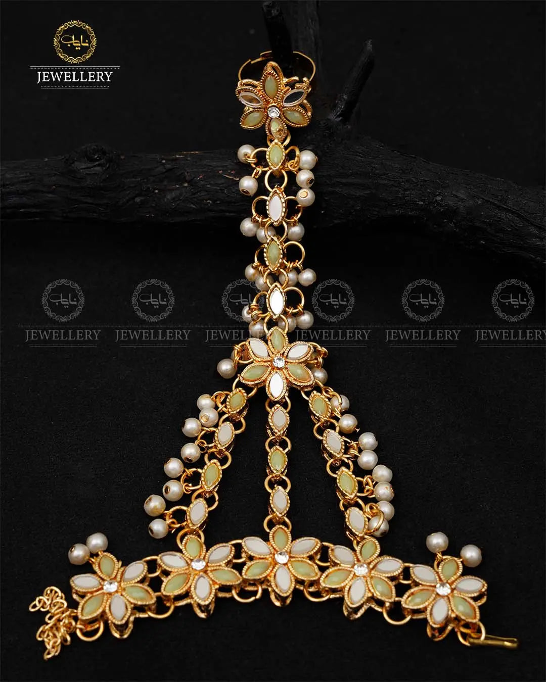 Kundan Angla (Bracelet with Ring)-2042-Golden Nayab Jewellery