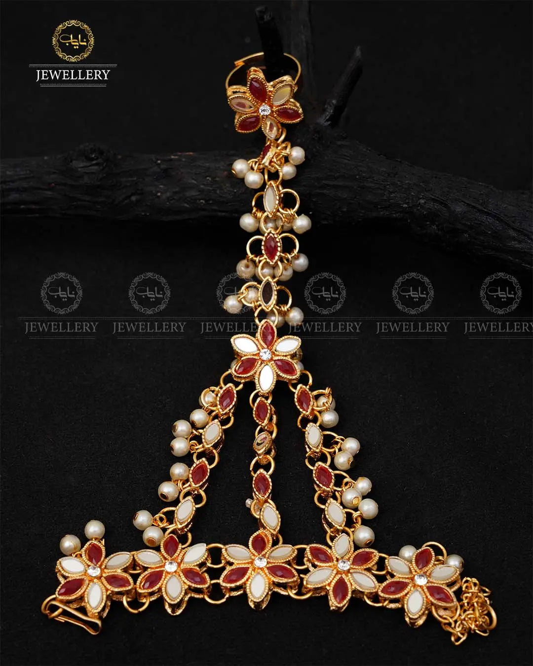 Kundan Angla (Bracelet with Ring)-2042-Golden Nayab Jewellery