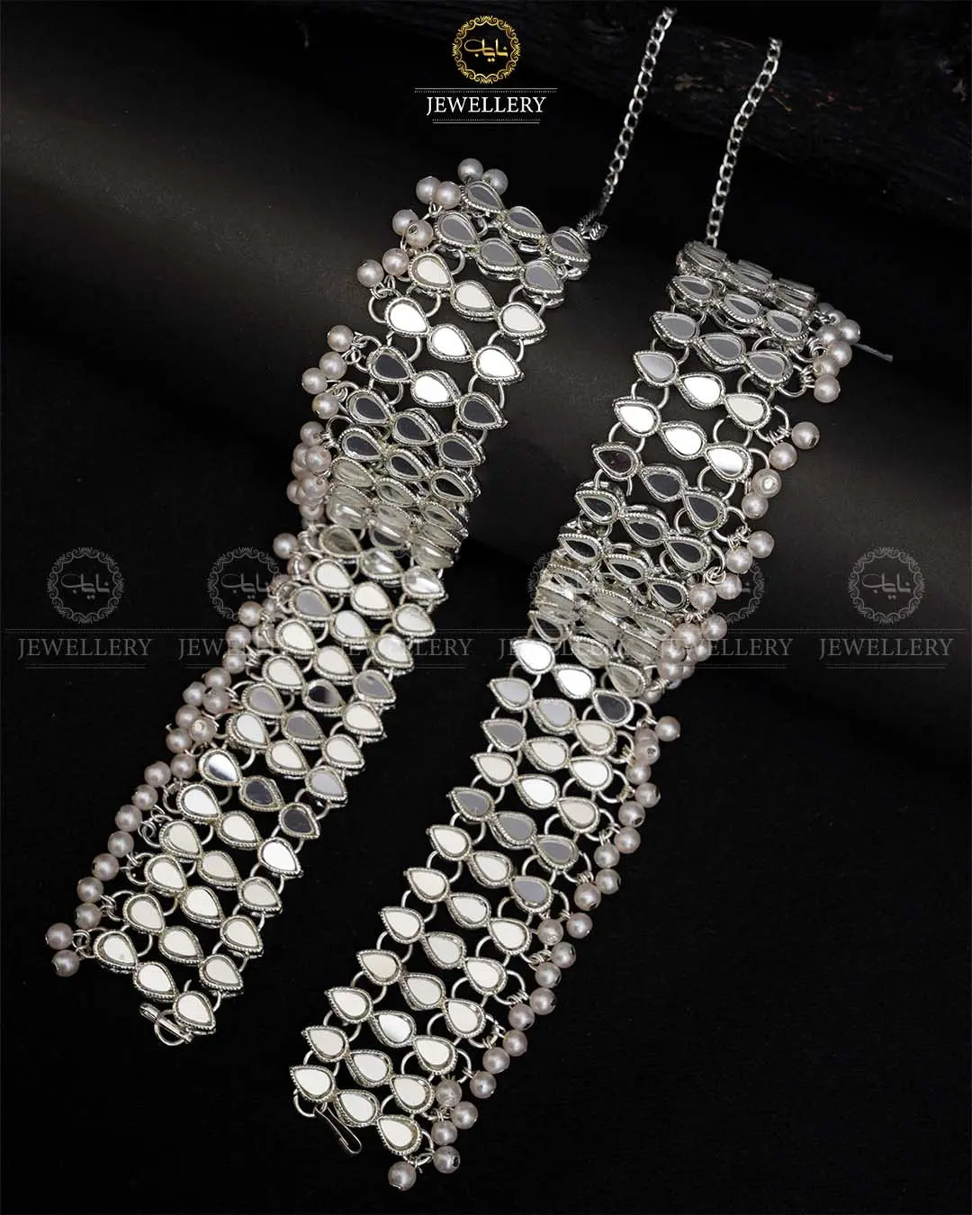 Kundan Anklet pazeb (pair)-2039-Silver Nayab Jewellery