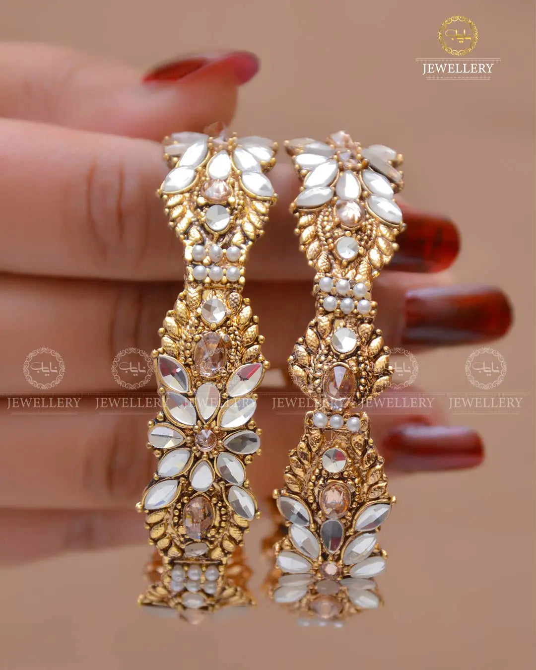 Kundan Bangles  (pair)  NJ -1647-G Nayab Jewellery