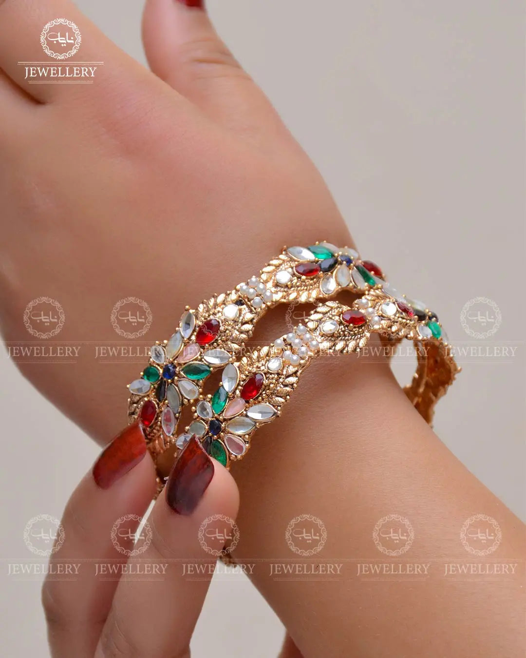 Kundan Bangles  (pair)  NJ -1647-G Nayab Jewellery