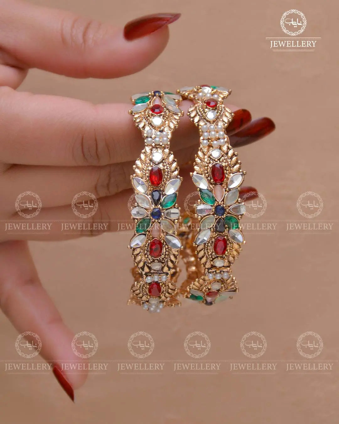 Kundan Bangles  (pair)  NJ -1647-G Nayab Jewellery