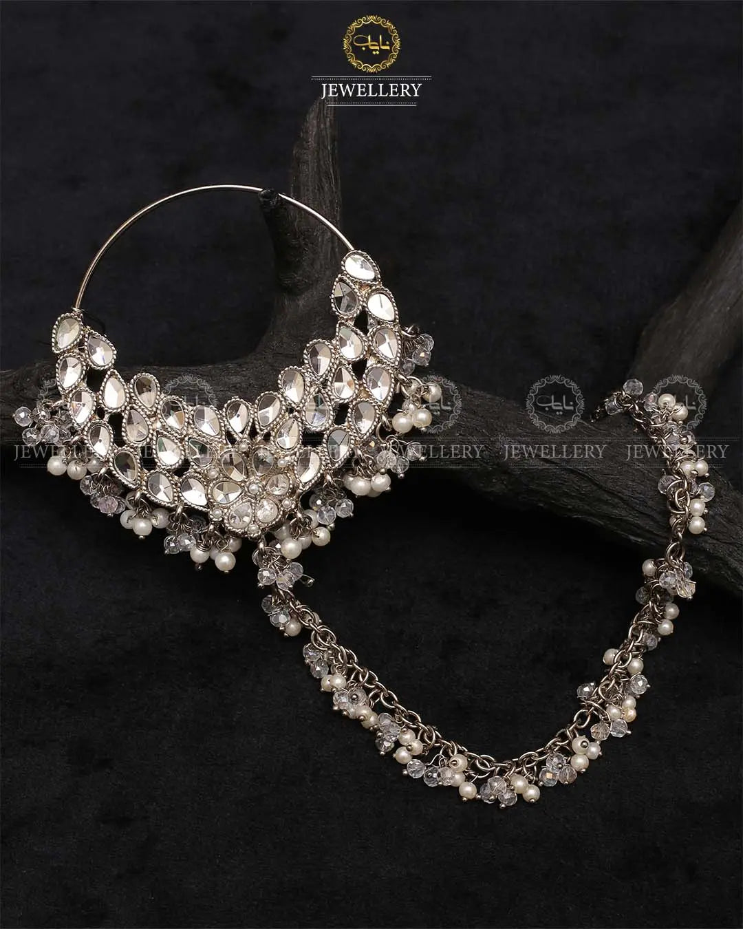 Kundan Bridal Nose Ring-2216-Silver Nayab Jewellery