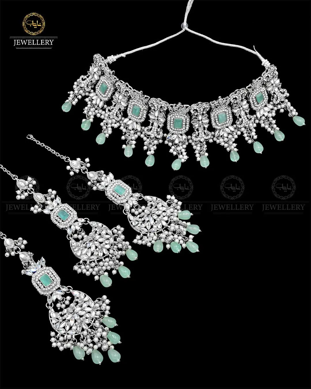 Kundan Collar (flexible) set with sahara Earrings Tika NJ-1904-S Nayab Jewellery