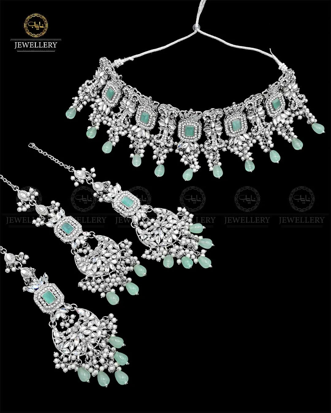 Kundan Collar (flexible) set with sahara Earrings Tika NJ-1904-S Nayab Jewellery
