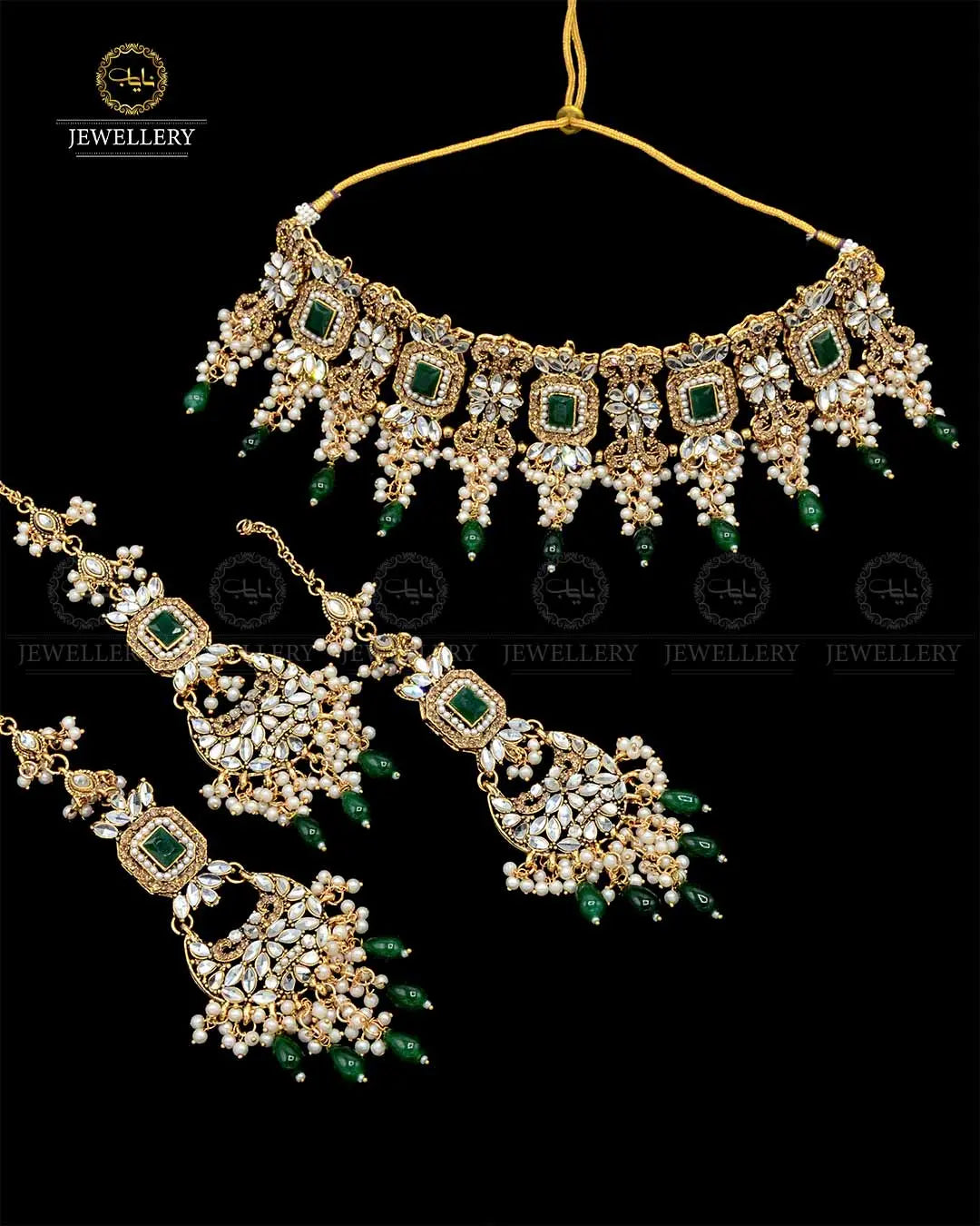 Kundan Collar (flexible) set with sahara Earrings TikaNJ-1904-G Nayab Jewellery