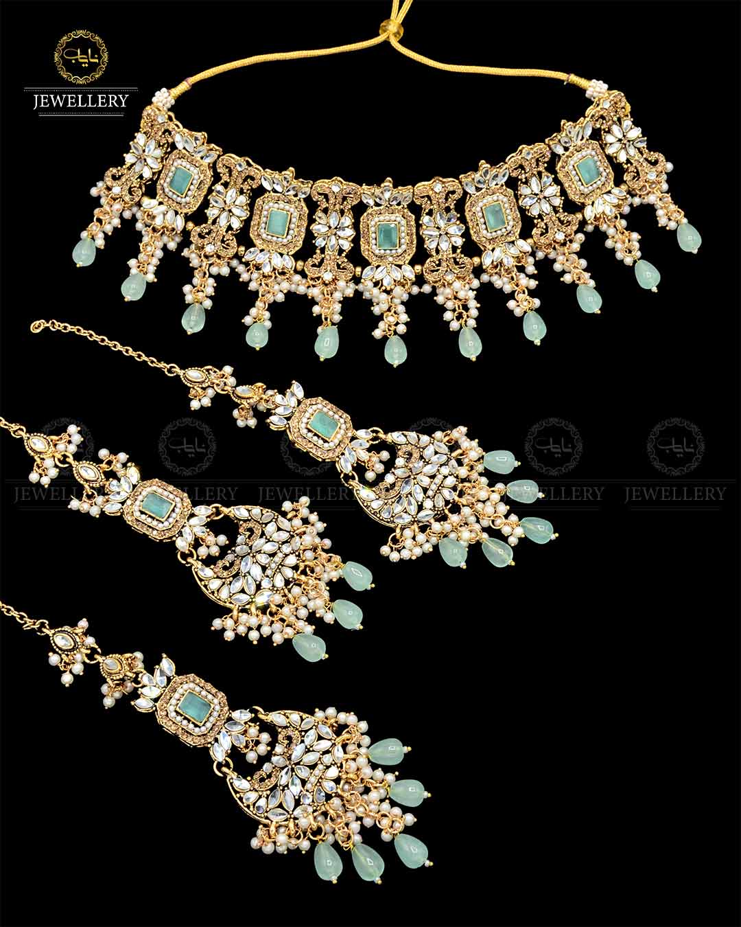 Kundan Collar (flexible) set with sahara Earrings TikaNJ-1904-G Nayab Jewellery