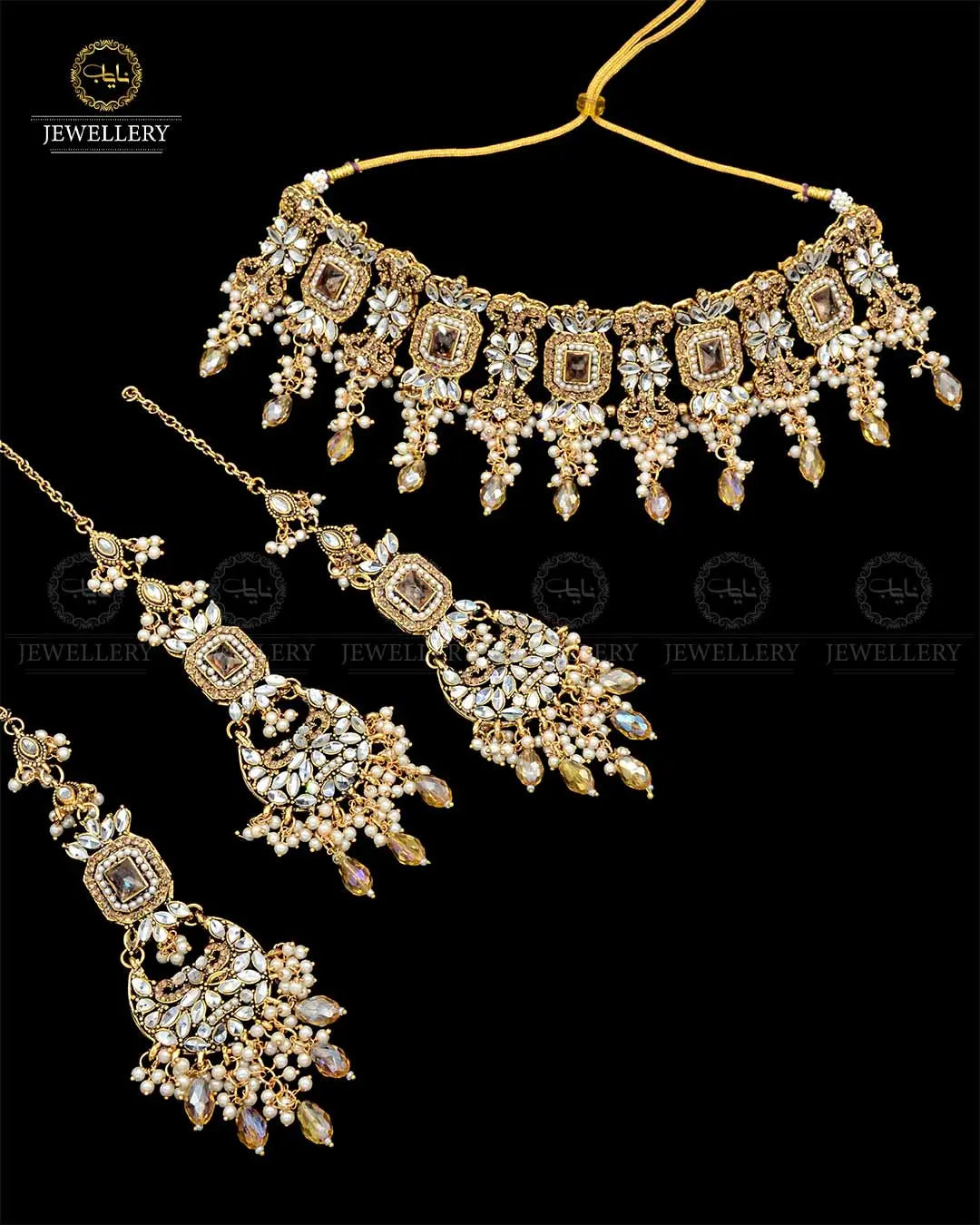 Kundan Collar (flexible) set with sahara Earrings TikaNJ-1904-G Nayab Jewellery