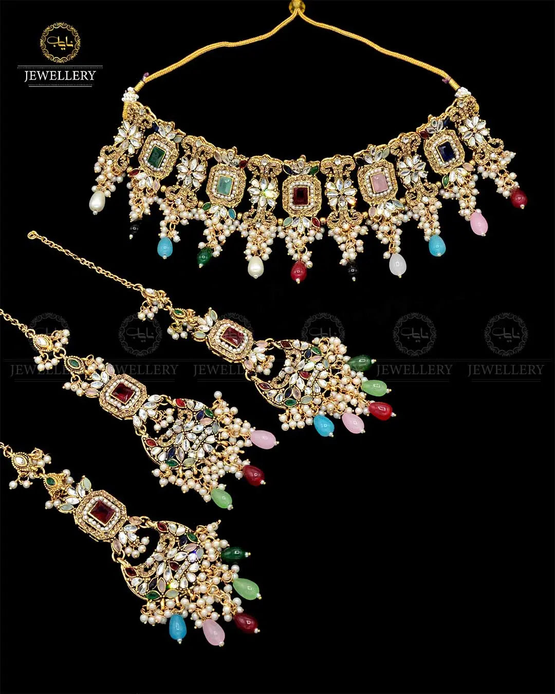 Kundan Collar (flexible) set with sahara Earrings TikaNJ-1904-G Nayab Jewellery