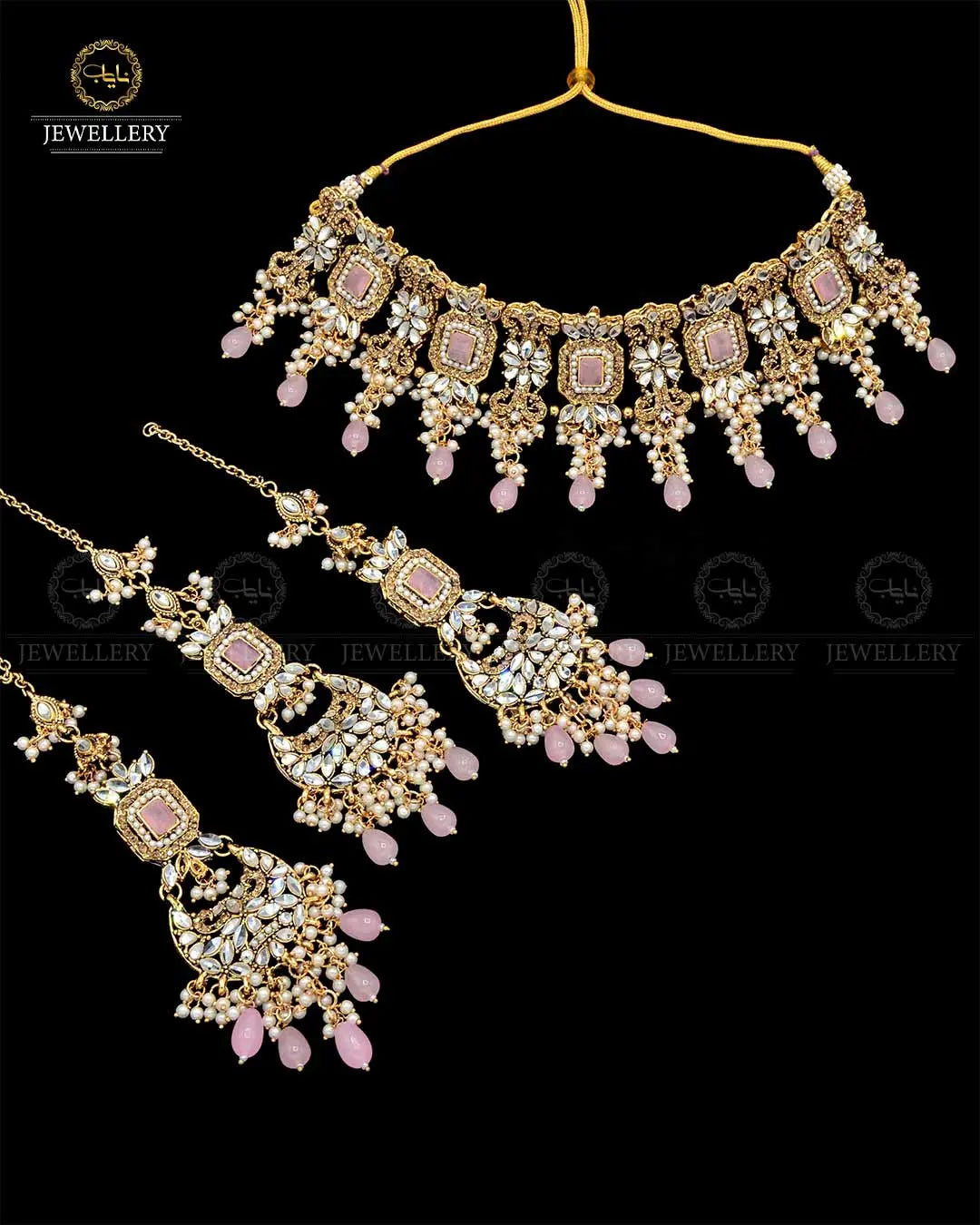 Kundan Collar (flexible) set with sahara Earrings TikaNJ-1904-G Nayab Jewellery