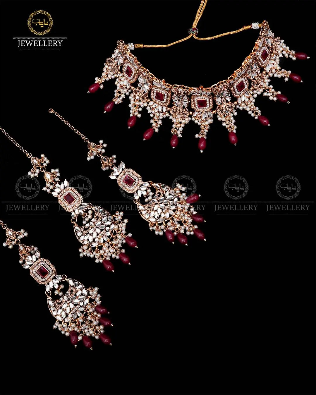 Kundan Collar (flexible) set with sahara Earrings TikaNJ-1904-G Nayab Jewellery