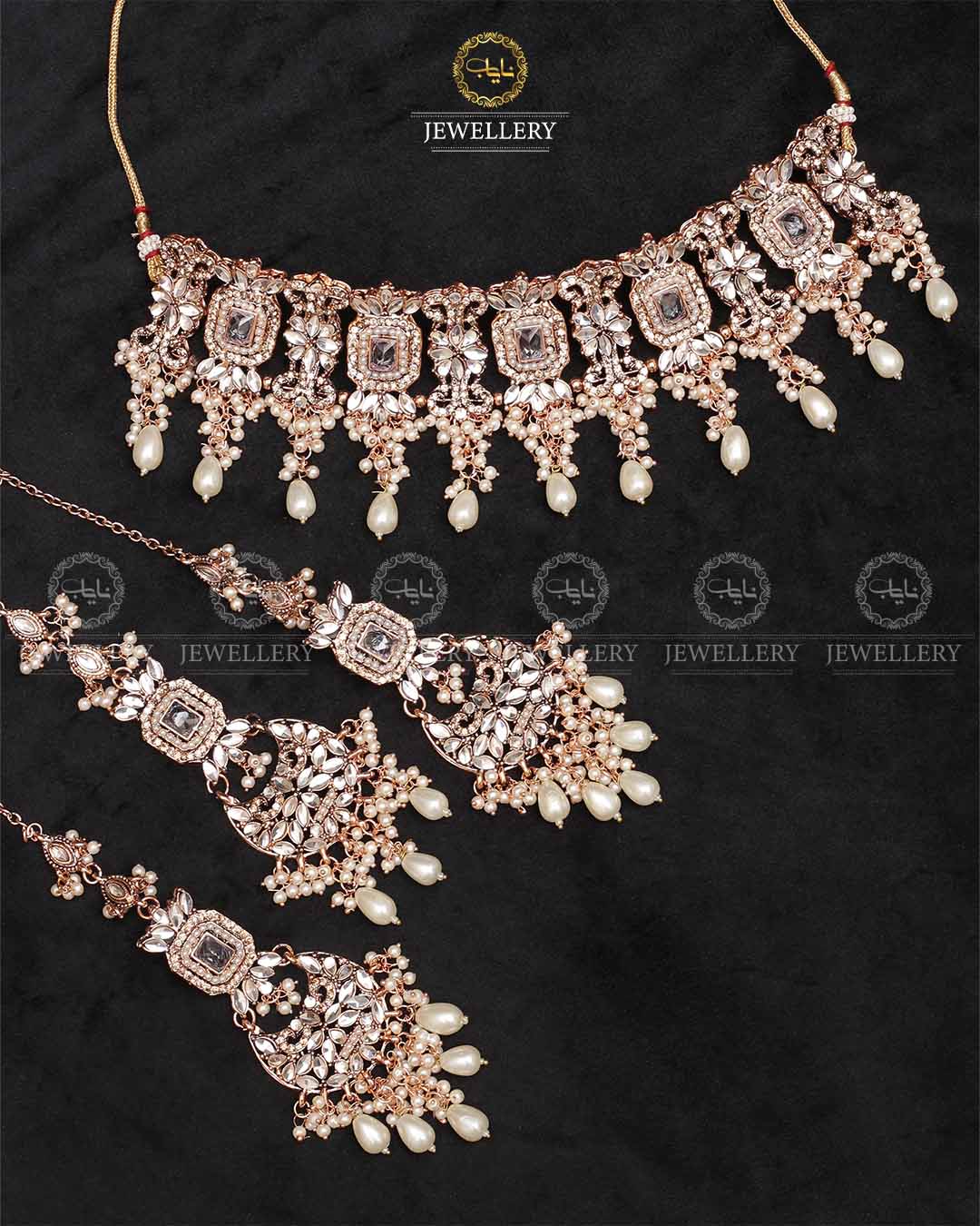 Kundan Collar (flexible) set with sahara Earrings TikaNJ-1904-G Nayab Jewellery