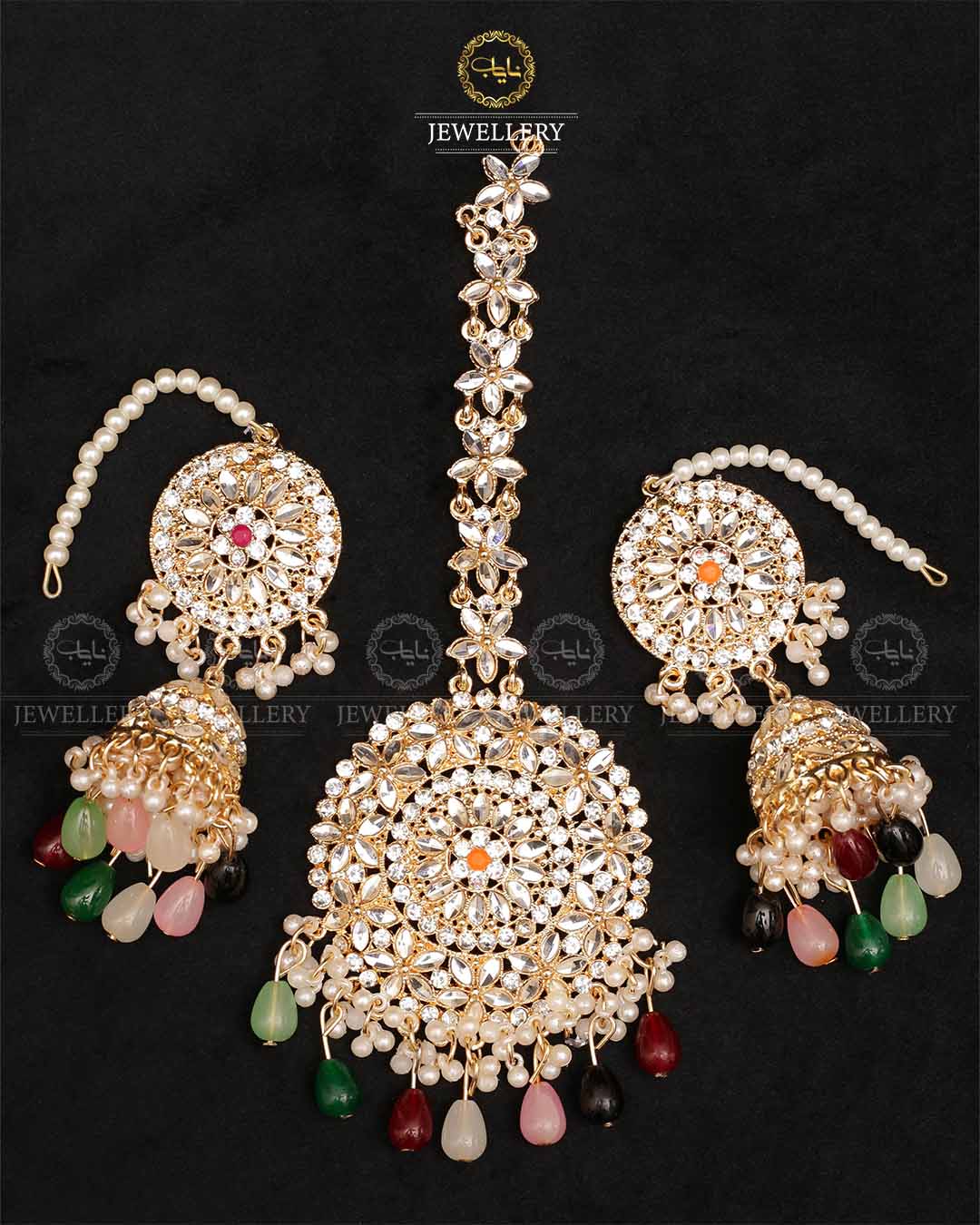 Kundan Jhumka with Big size Tika-2328-Golden Nayab Jewellery