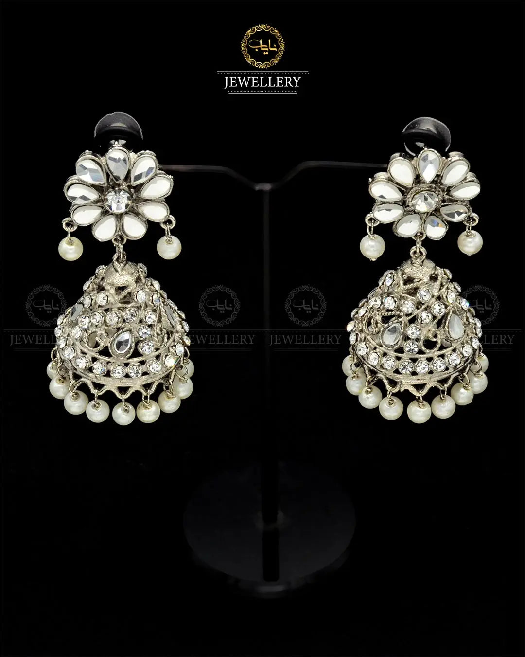 Kundan Jhumki NJ-1844-Silver Nayab Jewellery