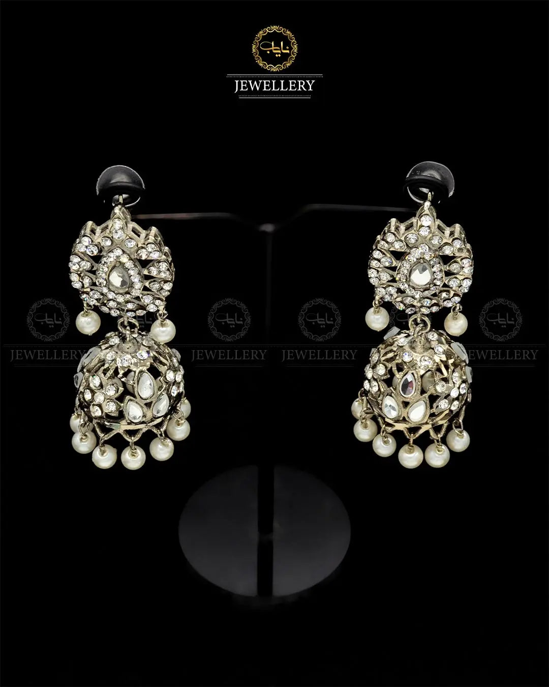 Kundan Jhumki NJ-1845-Silver Nayab Jewellery