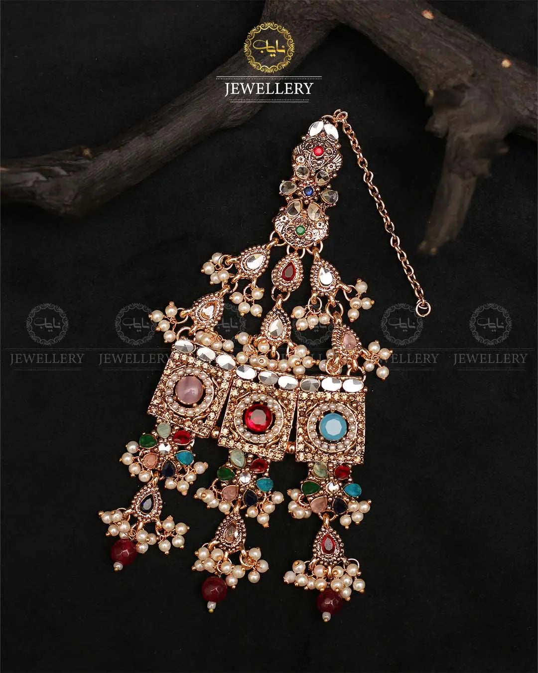 Kundan Mala set with jhumka tika-2376 (Copy) Nayab Jewellery