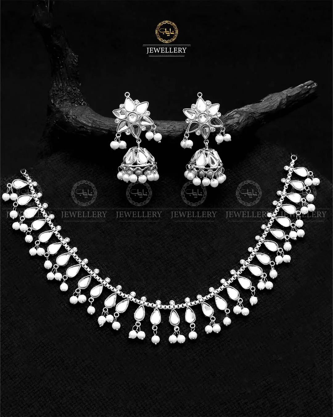 Kundan Mirror Chokar NJ-1294 -Silver Nayab Jewellery