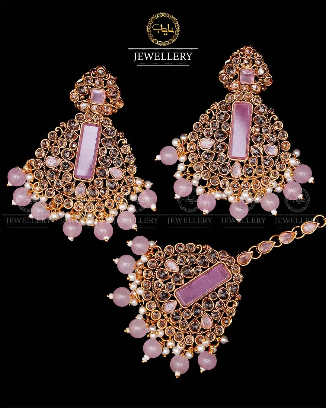 Kundan With Turkish Stones Earrings Tika set -1943-G Nayab Jewellery