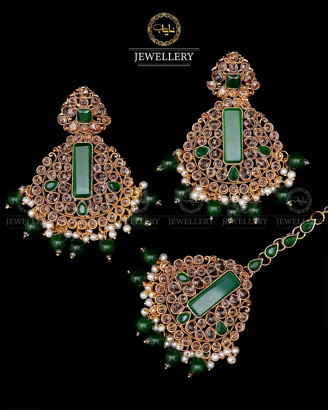 Kundan With Turkish Stones Earrings Tika set -1943-G Nayab Jewellery