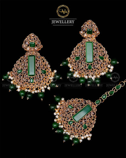 Kundan With Turkish Stones Earrings Tika set -1943-G Nayab Jewellery