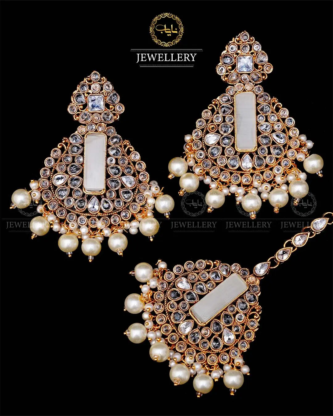 Kundan With Turkish Stones Earrings Tika set -1943-G Nayab Jewellery