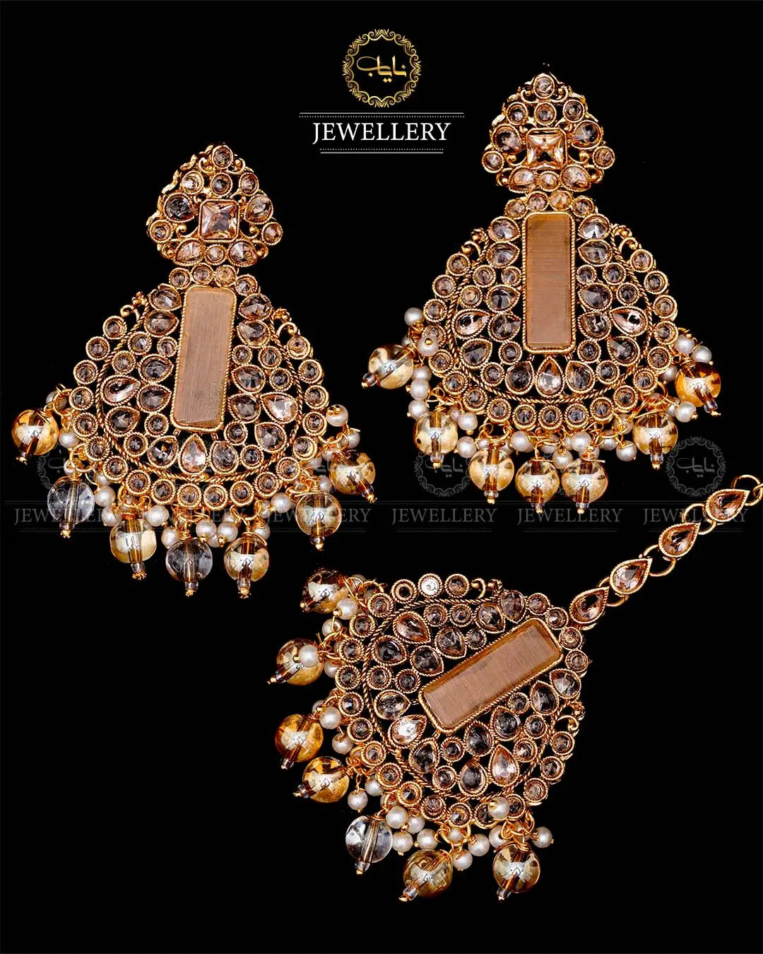 Kundan With Turkish Stones Earrings Tika set -1943-G Nayab Jewellery