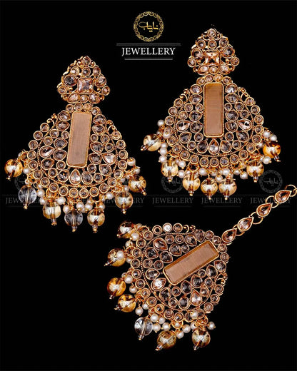 Kundan With Turkish Stones Earrings Tika set -1943-G Nayab Jewellery