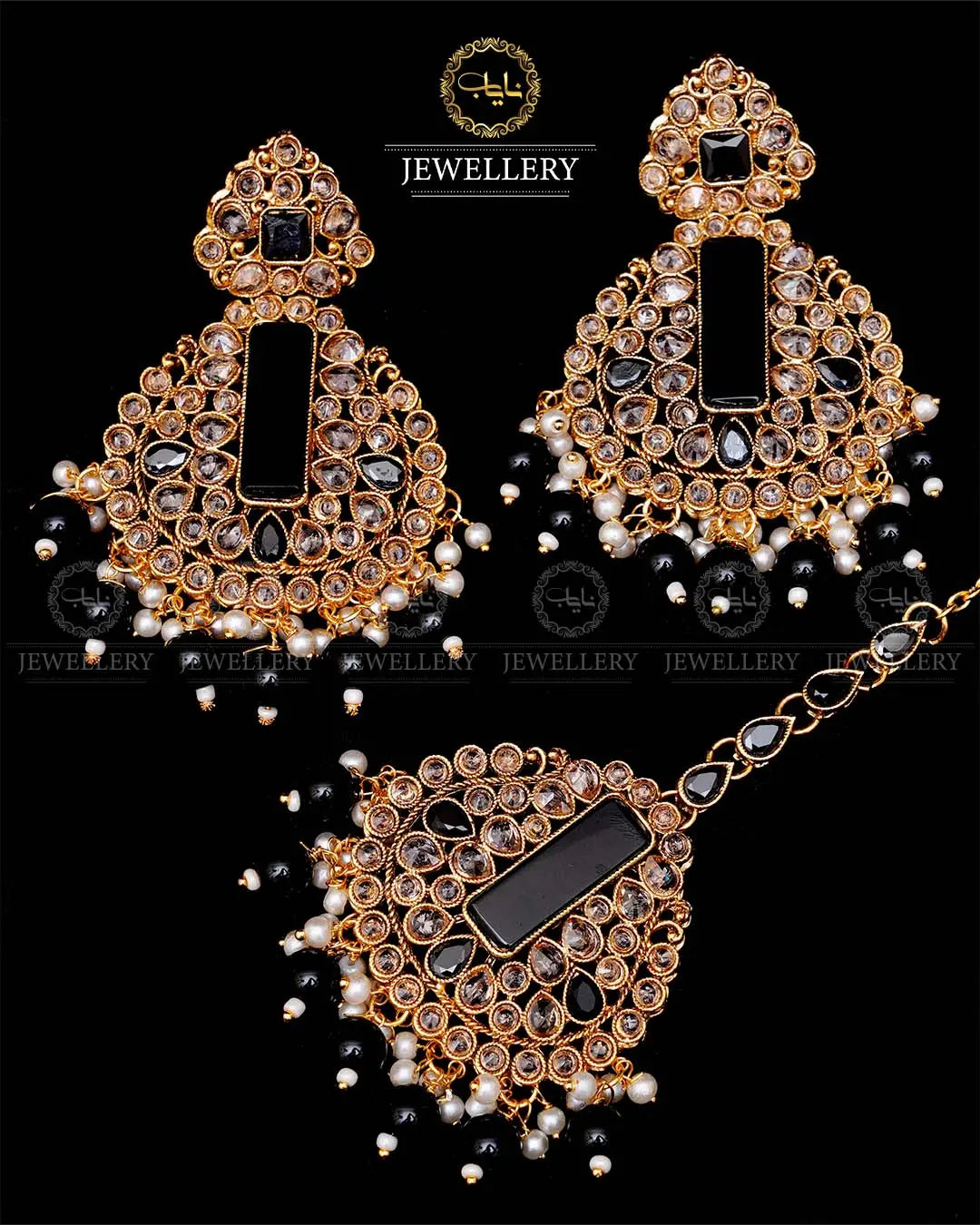 Kundan With Turkish Stones Earrings Tika set -1943-G Nayab Jewellery