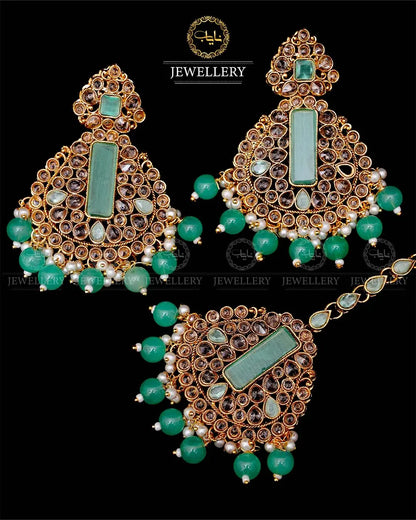 Kundan With Turkish Stones Earrings Tika set -1943-G Nayab Jewellery
