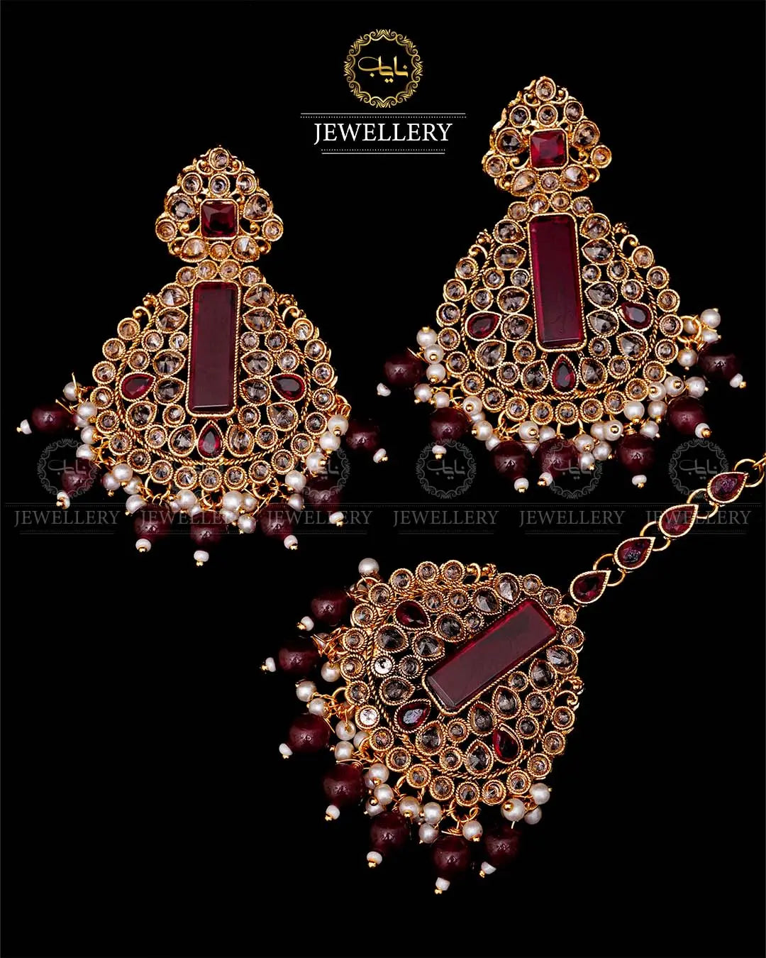 Kundan With Turkish Stones Earrings Tika set -1943-G Nayab Jewellery